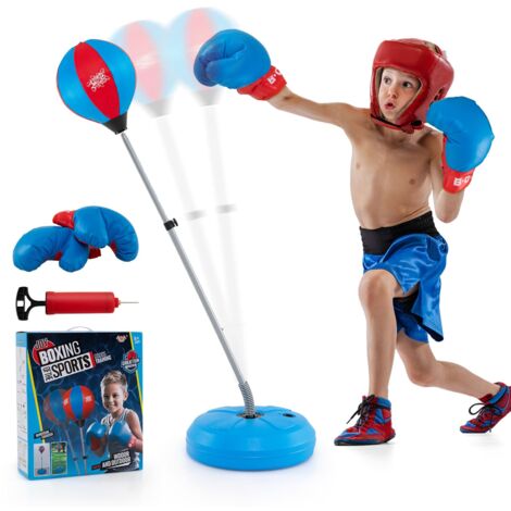 COSTWAY Punching Ball Height Adjustable (122-154cm) Stand Box Fightball Set-Blue (1/5)