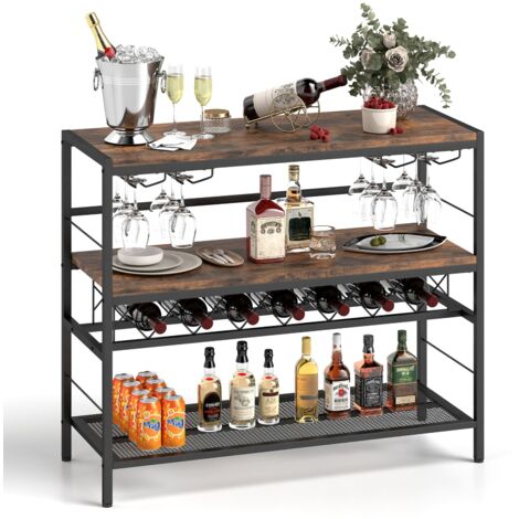 COSTWAY 104 CM Wine Rack Freestanding Wine Bar Table w/4Glass Holders-Coffee (1/5)