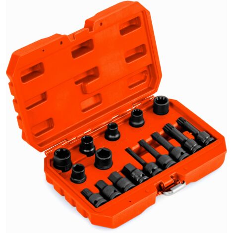 COSTWAY 16pcs Impact Brake Caliper Socket Set 1/2” Drive Wrench Brake Tool Kit-Orange (1/5)