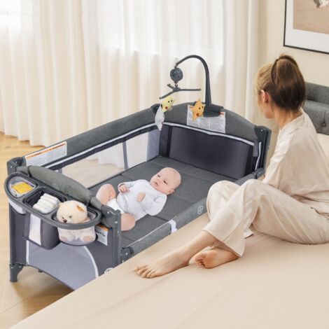 COSTWAY Baby Nursery Center 5-in-1 Convertible Baby Crib Adjustable Bedside Sleeper