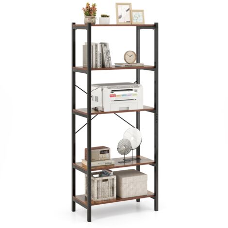 COSTWAY 5-Tier Bookshelf Bookcase Display Rack with Metal Frame-Coffee (1/5)