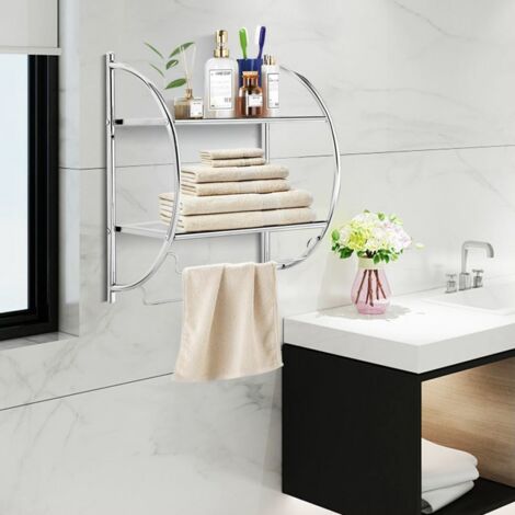 COSTWAY Wall Mounted Towel Rack 2 Tiers Curved Display Organiser ...