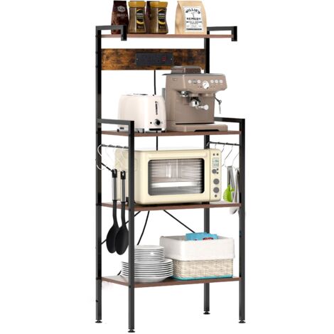 COSTWAY 4-Tier Kitchen Bakers Rack Microwave Oven Stand w/ Power Outlet-Brown (1/5)