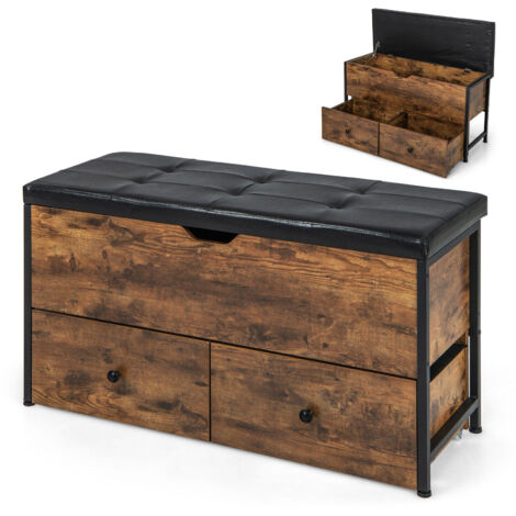 COSTWAY Storage Ottoman Bench Flip Top Storage Chest with 2 Drawers Wooden Storage Bench (1/5)