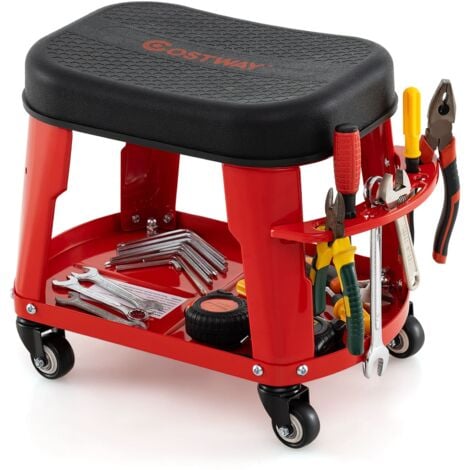 COSTWAY Garage Rolling Stool Mechanic Automotive Creeper Seat w/Storage-Red