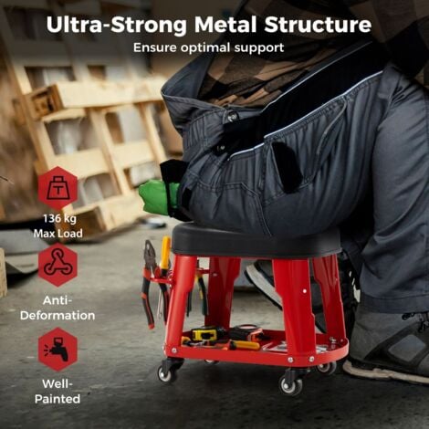 COSTWAY Garage Rolling Stool Mechanic Automotive Creeper Seat w/Storage-Red