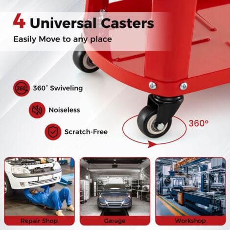 COSTWAY Garage Rolling Stool Mechanic Automotive Creeper Seat w/Storage-Red