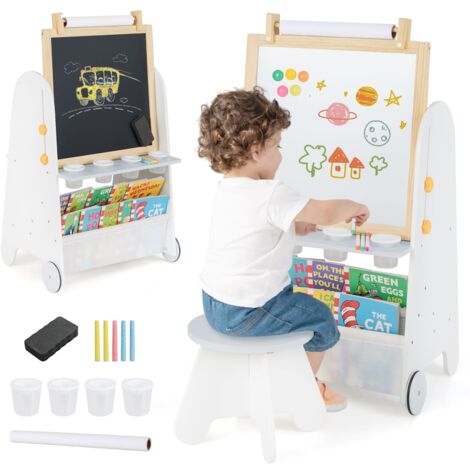 COSTWAY Kids Art Easel 4-in-1 Toddler Activity Table Set w/ Whiteboard White