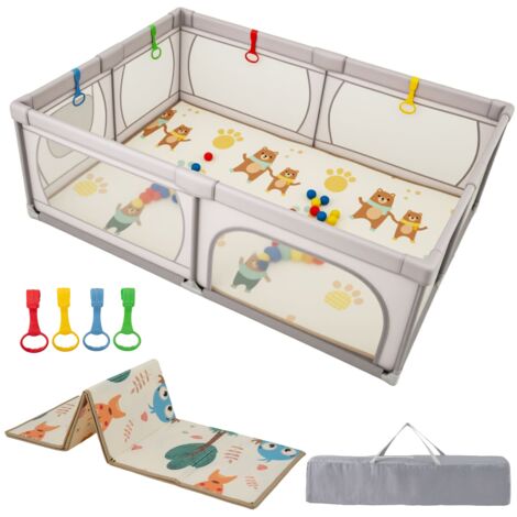 COSTWAY Baby Playpen 206 x 147cm Extra Large Baby Playard w/Mesh Walls-Grey