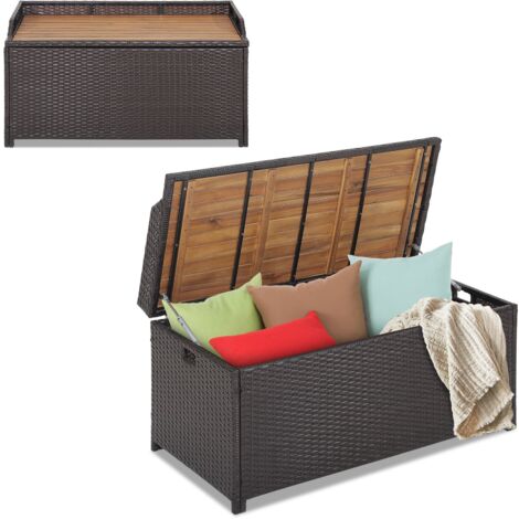 COSTWAY 170L Outdoor Storage Bench Mix Brown Rattan Storage Container