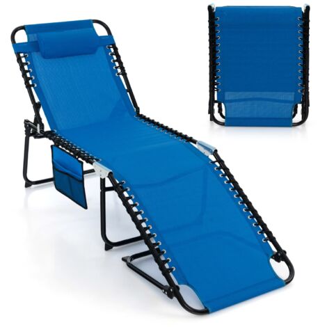 COSTWAY Patio Folding Chaise Lounge Chair Portable Sun Lounger-Navy (1/5)