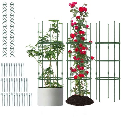 COSTWAY 3 Pack Tomato Cage 153 cm Adjustable Tall Plant Support Trellis-Green (1/5)
