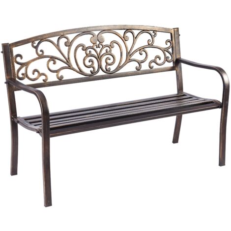 COSTWAY Patio Garden Bench Weatherproof Cast Iron & Steel Porch Loveseat