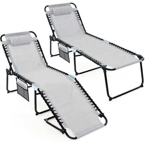 COSTWAY Patio Folding Chaise Lounge Chair Portable Sun Lounger-Gray (1/5)
