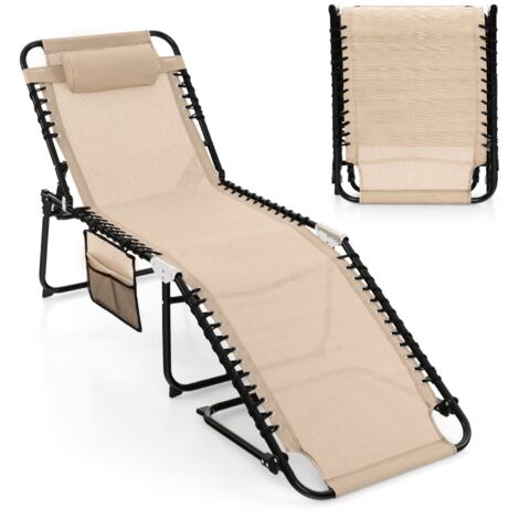 COSTWAY Patio Folding Chaise Lounge Chair Portable Sun Lounger-Beige (1/5)
