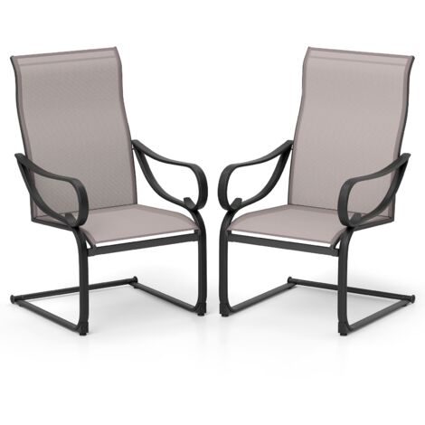 COSTWAY Patio C-Spring Dining Chairs Set of 2 Sling High-Back Chairs-Grey (1/5)