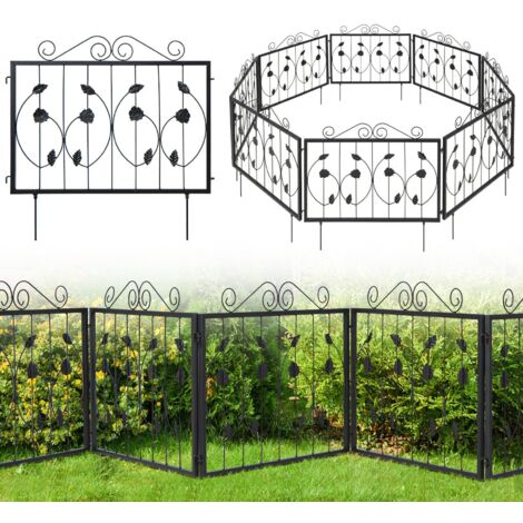 COSTWAY Decorative Garden Fence w/ 8 Panels 464 x 58 cm Animal Barrier-Black (1/5)