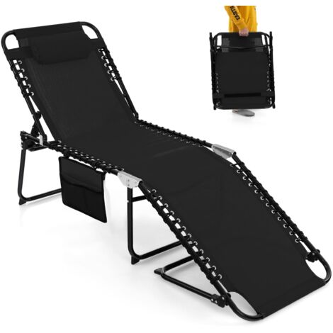 COSTWAY Patio Folding Chaise Lounge Chair Portable Sun Lounger-Black (1/5)