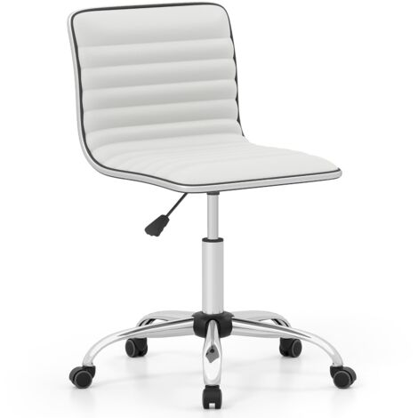COSTWAY Task Chair Adjustable Office Chair w/Swivel Seat & Wheels-White