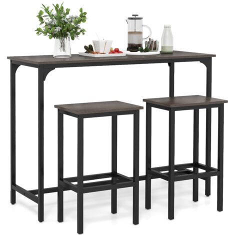 COSTWAY 3Pcs Dining Table Set 47.5” Counter-Height Kitchen Table-Gray (1/5)