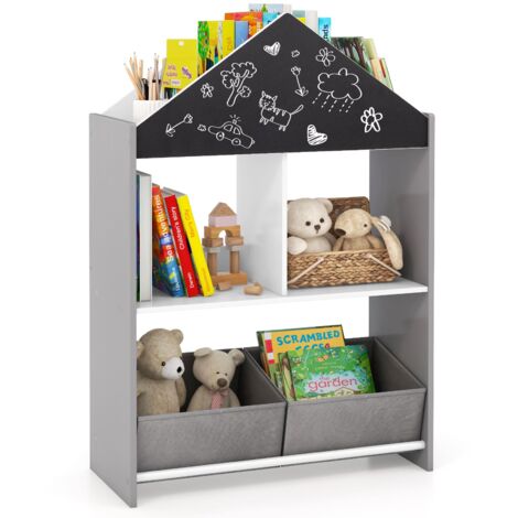 COSTWAY Kids Dollhouse Bookshelf Wooden Toy Storage Organizer-Gray (1/5)