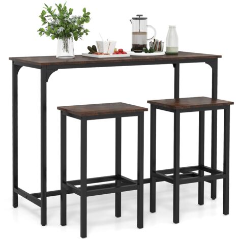 COSTWAY 3-Piece Dining Table Set 47.5” Counter-Height Kitchen Table-Coffee (1/5)
