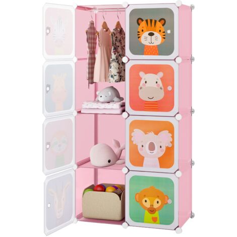 COSTWAY Portable Kids Wardrobe 8-Cube Baby Closet Dresser-Pink