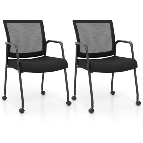 COSTWAY 2Pcs Office Guest Chairs Meeting Room Conference Chair on Wheels