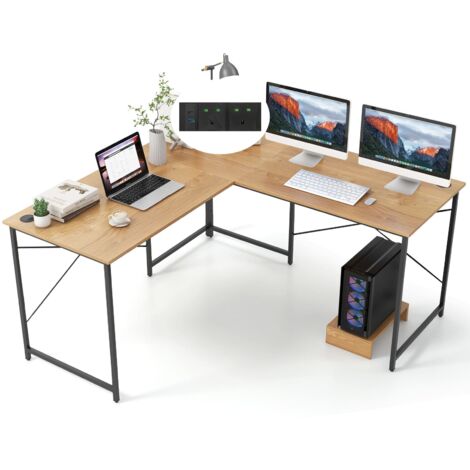 COSTWAY Reversible L-Shaped Desk 150 cm Corner Computer Desk-Natural