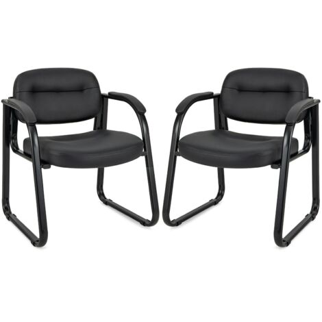 COSTWAY Set of  2 Meeting Office Chairs Leather Reception Chairs Guest Chairs Home (1/5)