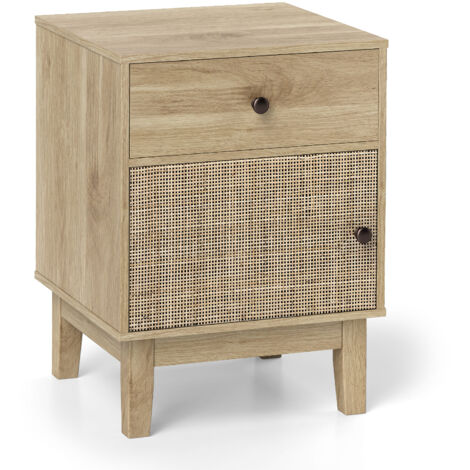 COSTWAY Rattan Nightstand Mid Century Modern Bedside Table w/Drawer-Natural