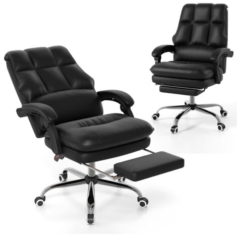 COSTWAY Ergonomic Office Chair PU Leather Computer Chair-Black (1/5)