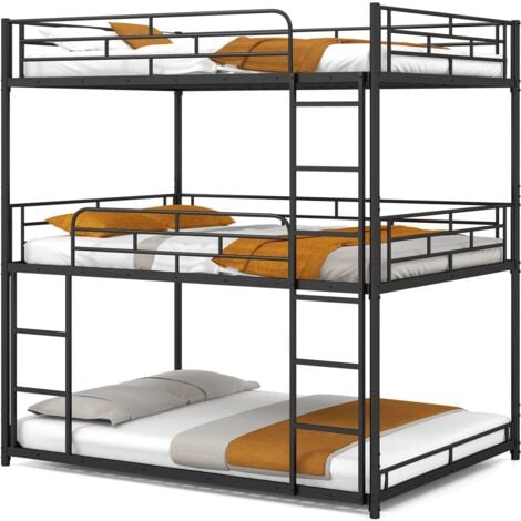 COSTWAY Metal Triple Bunk Bed Double Over Double Over Double Bunk Bed-Black