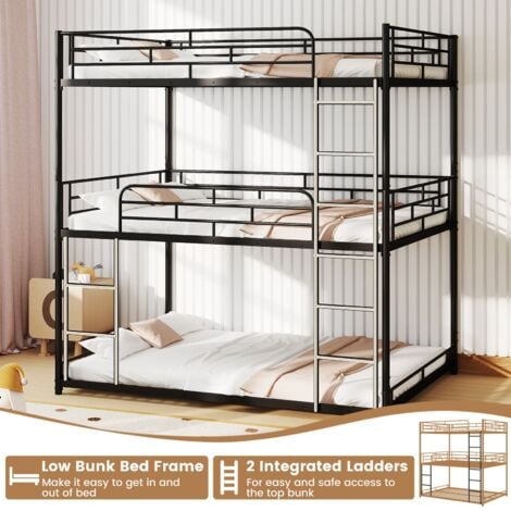 COSTWAY Metal Triple Bunk Bed Double Over Double Over Double Bunk Bed-Black
