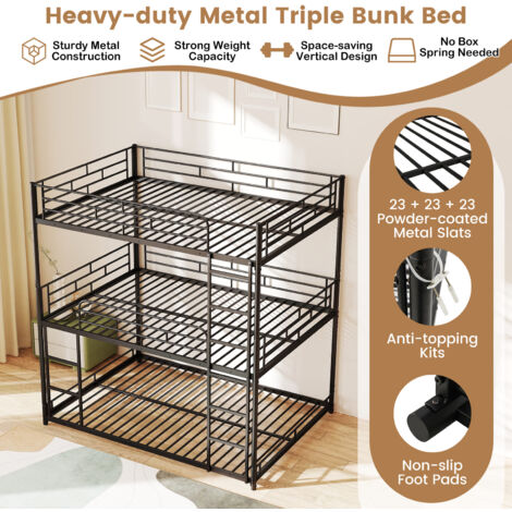COSTWAY Metal Triple Bunk Bed Double Over Double Over Double Bunk Bed-Black