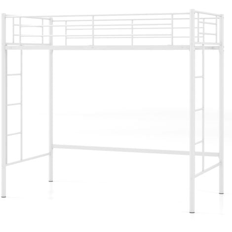 COSTWAY Metal Loft Bed Space-saving Loft Bed Frame with 2 Ladders-White