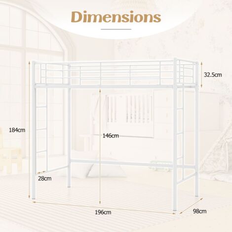 COSTWAY Metal Loft Bed Space-saving Loft Bed Frame with 2 Ladders-White