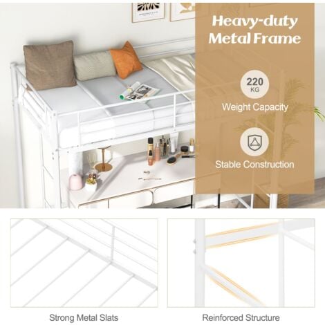 COSTWAY Metal Loft Bed Space-saving Loft Bed Frame with 2 Ladders-White