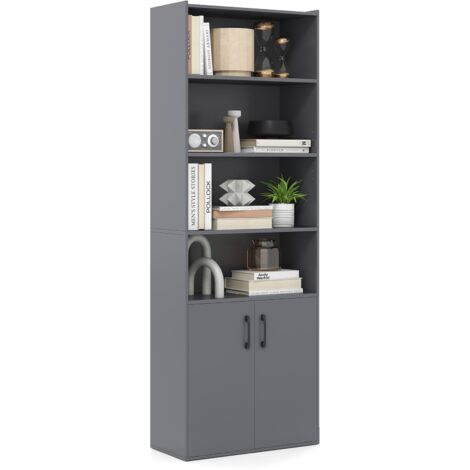 COSTWAY 178cm Bookcase 6-tier Modern Style Storage Cabinet w/Shelves-Grey (1/5)