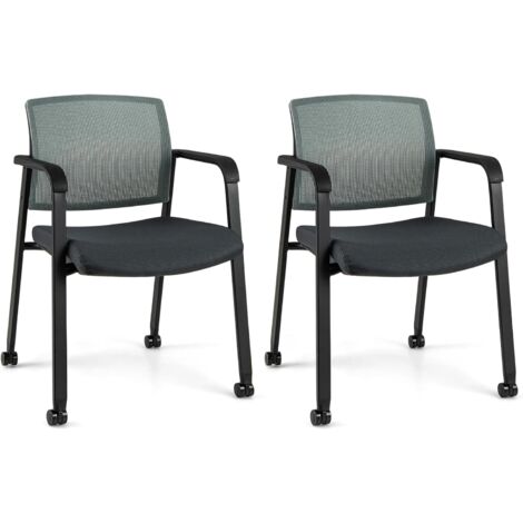 COSTWAY Waiting Room Chairs Set of 2 Stackable Office Guest Mesh Chairs-Grey (1/5)
