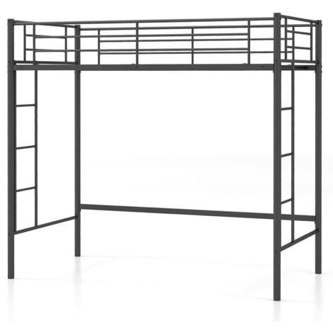 COSTWAY Metal Loft Bed Space-saving Loft Bed Frame with 2 Ladders-Black