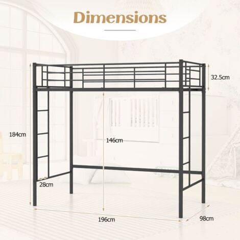 COSTWAY Metal Loft Bed Space-saving Loft Bed Frame with 2 Ladders-Black