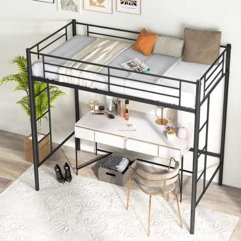 COSTWAY Metal Loft Bed Space-saving Loft Bed Frame with 2 Ladders-Black