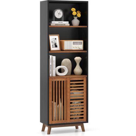 COSTWAY 178 CM Bookshelf 5-Tier Bookcase w/ Reversible Adjustable Shelf-Black (1/5)