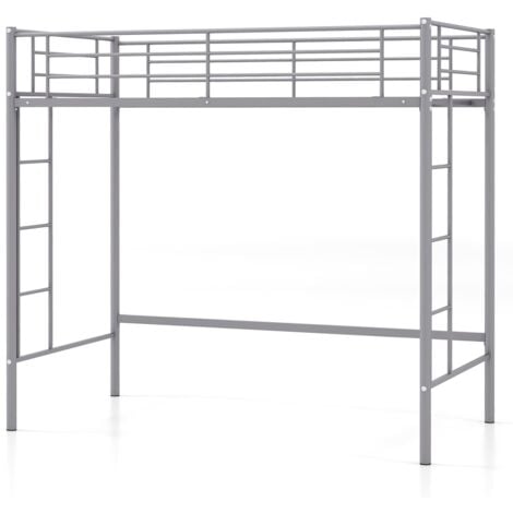 COSTWAY Metal Loft Bed Space-saving Loft Bed Frame with 2 Ladders-Silver