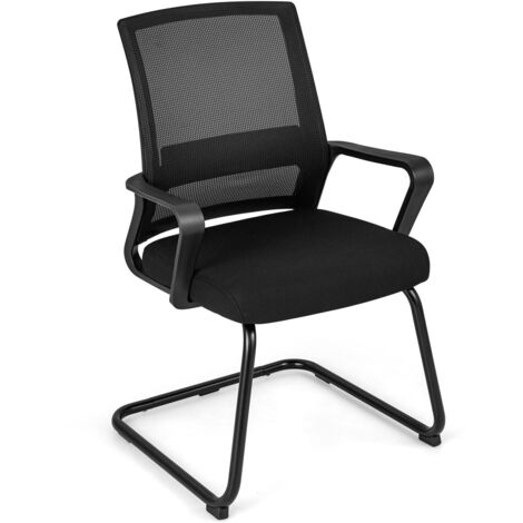 COSTWAY Meeting Office Chairs Mid-Back Mesh Reception Chair Guest Chair w/ Lumbar Support (1/5)