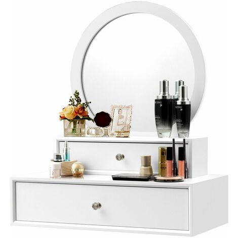 Wall Mounted Wooden Dressing Table Top Floating Make Up Table Mirror ...