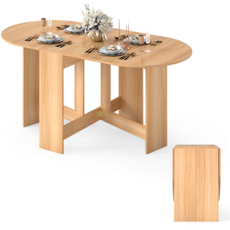 COSTWAY Folding Multifunction Table Drop Leaf Extendable Dining Table-Natural