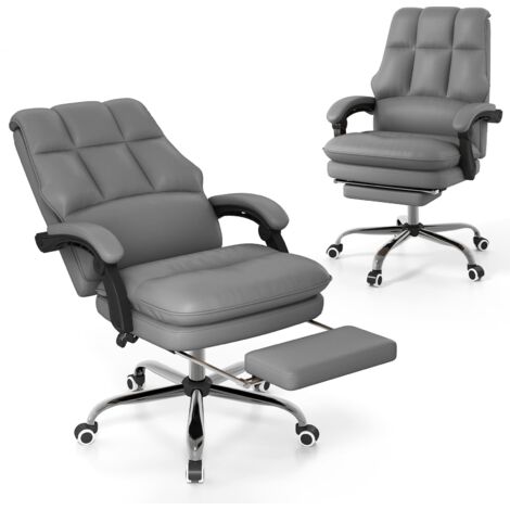 COSTWAY Ergonomic Office Chair PU Leather Computer Chair w/Swivel Seat-Gray (1/5)