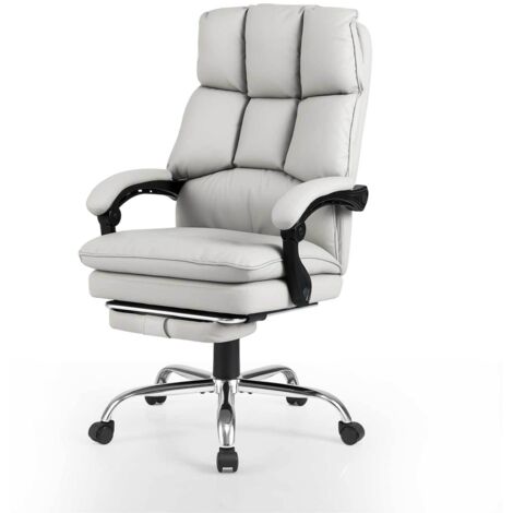 COSTWAY Office Desk Chair Ergonomic Padded Reclining Chair w/ Footrest-White (1/5)